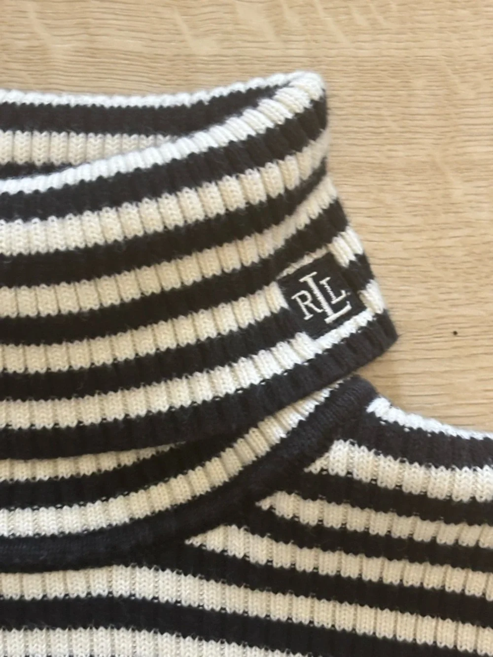 Ralph Lauren Preppy Black & White Striped Chunky Knit Turtleneck Sweater Ribbed - Picture 5 of 10